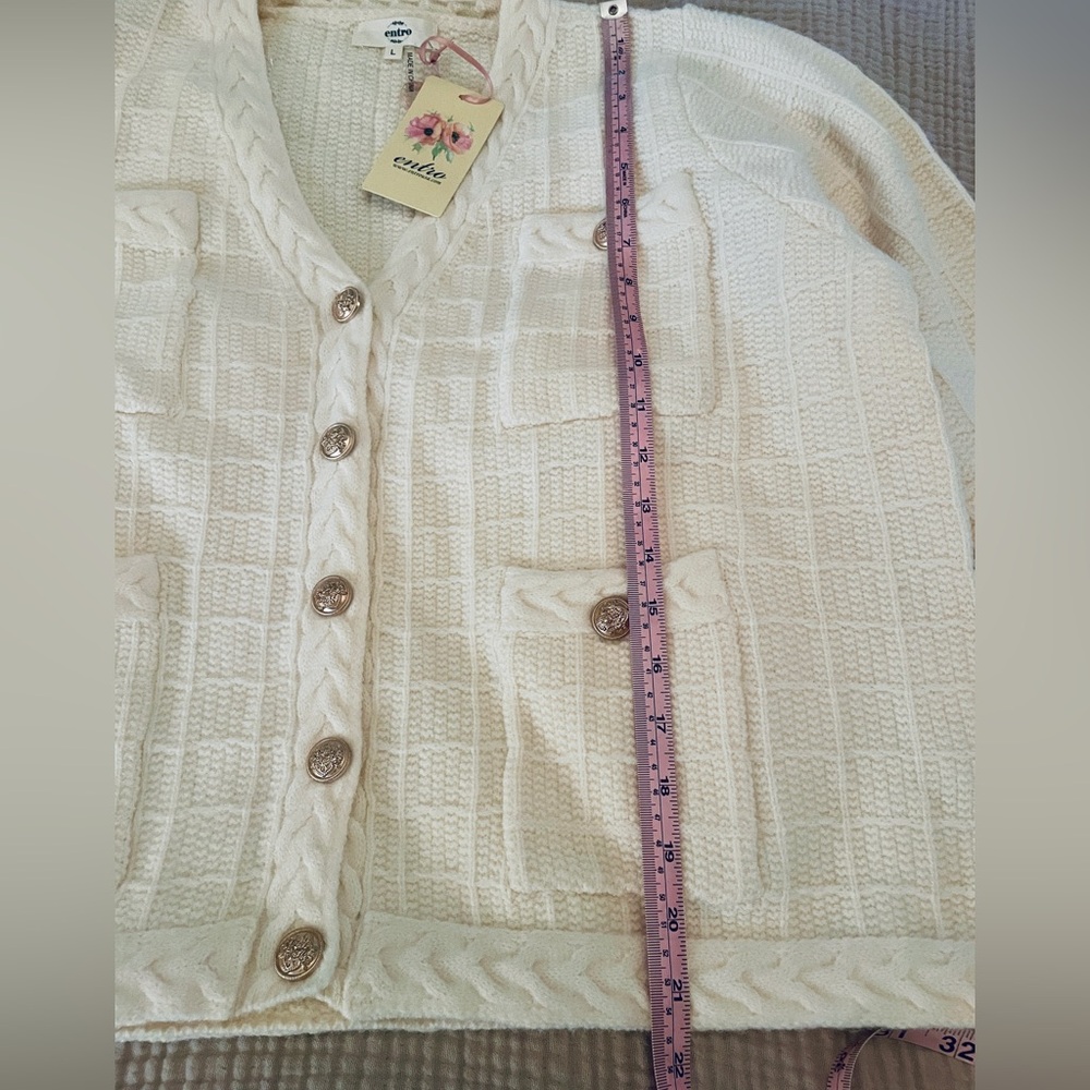 NWT Entro Structured Button Front Cardigan w/Gold Buttons. Classic! Size L - Picture 6 of 11